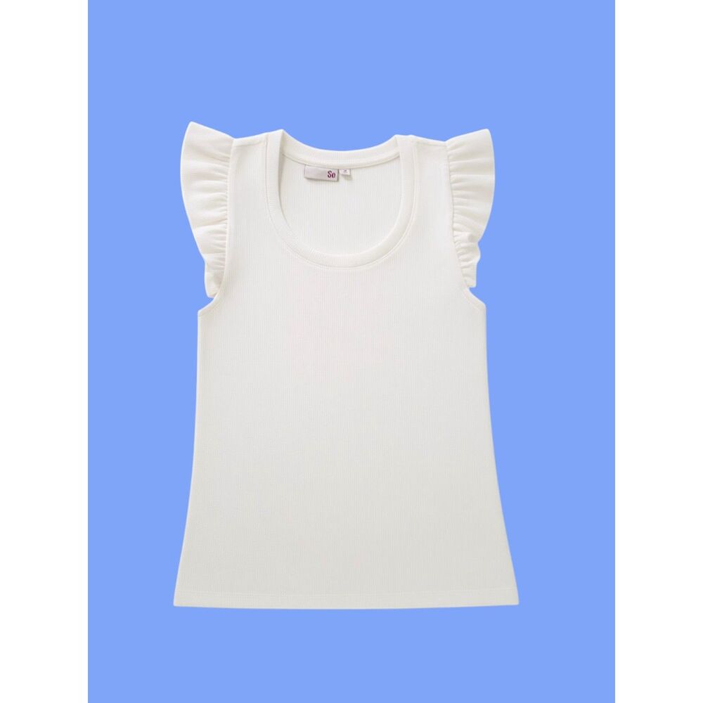 SO White Ribbed Ruffle Tank Top Medium NWT - Picture 2 of 4
